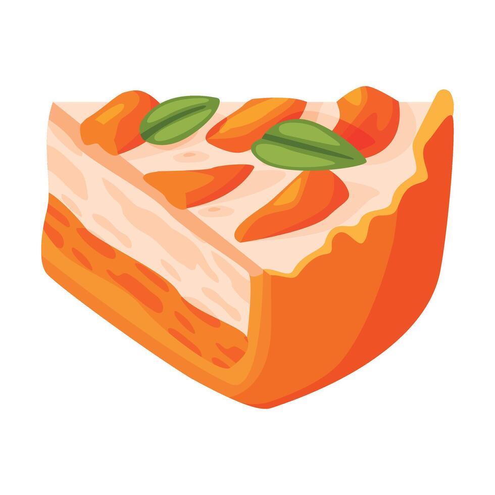 Cut Piece of Baked Pie with Apricot Creamy Filling and Shortcrust Pastry Illustration vector