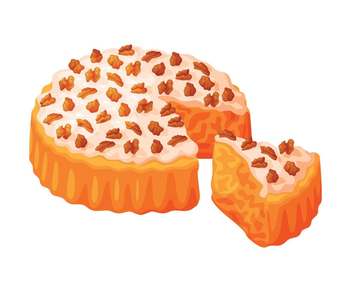 Baked Pie Made from Pastry Dough with Sweet Cream and Walnut Illustration vector