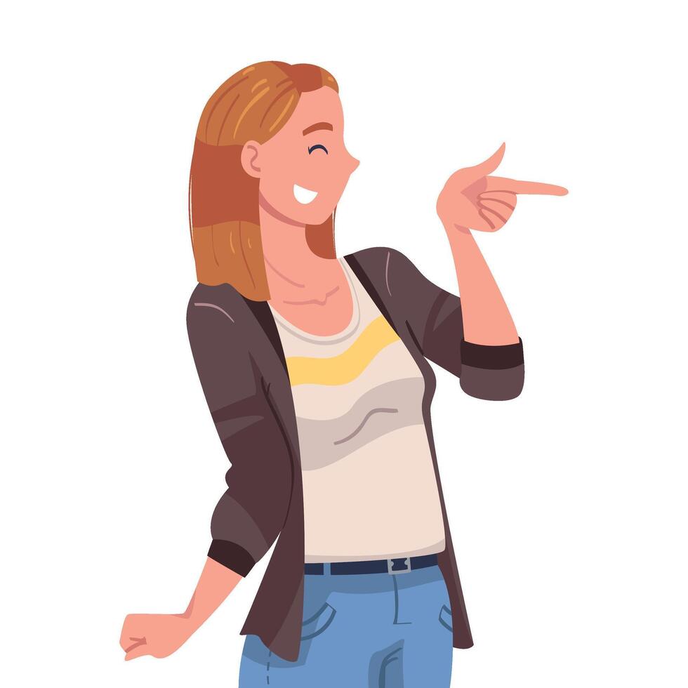 Woman Character Showing Positive Hand Gesture Like Finger Gun Illustration vector