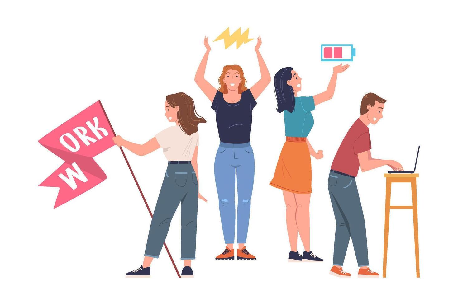 People Characters Working as Well Coordinated Mechanism Engaged in Teamwork Illustration vector