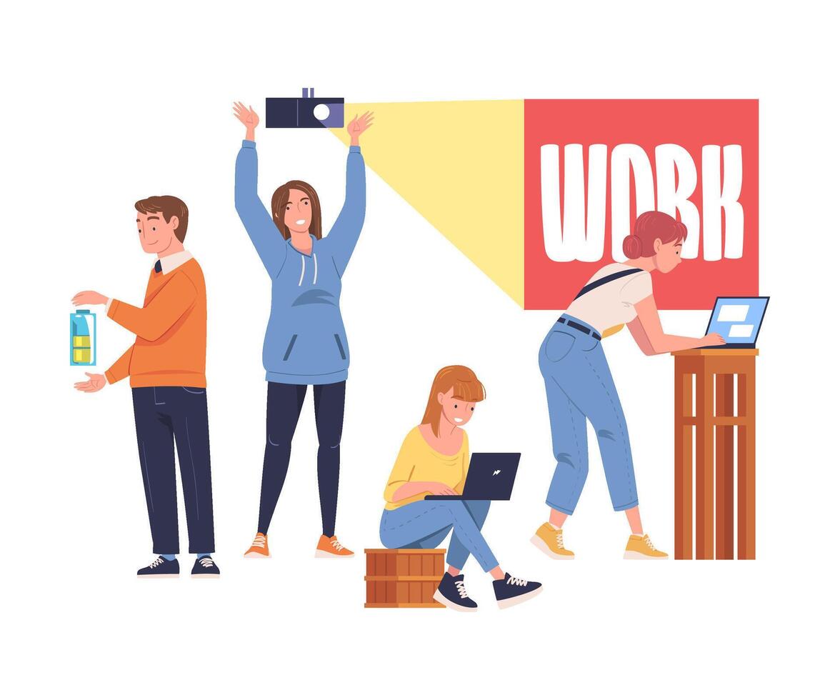 People Characters Working as Well Coordinated Mechanism Engaged in Teamwork Illustration vector