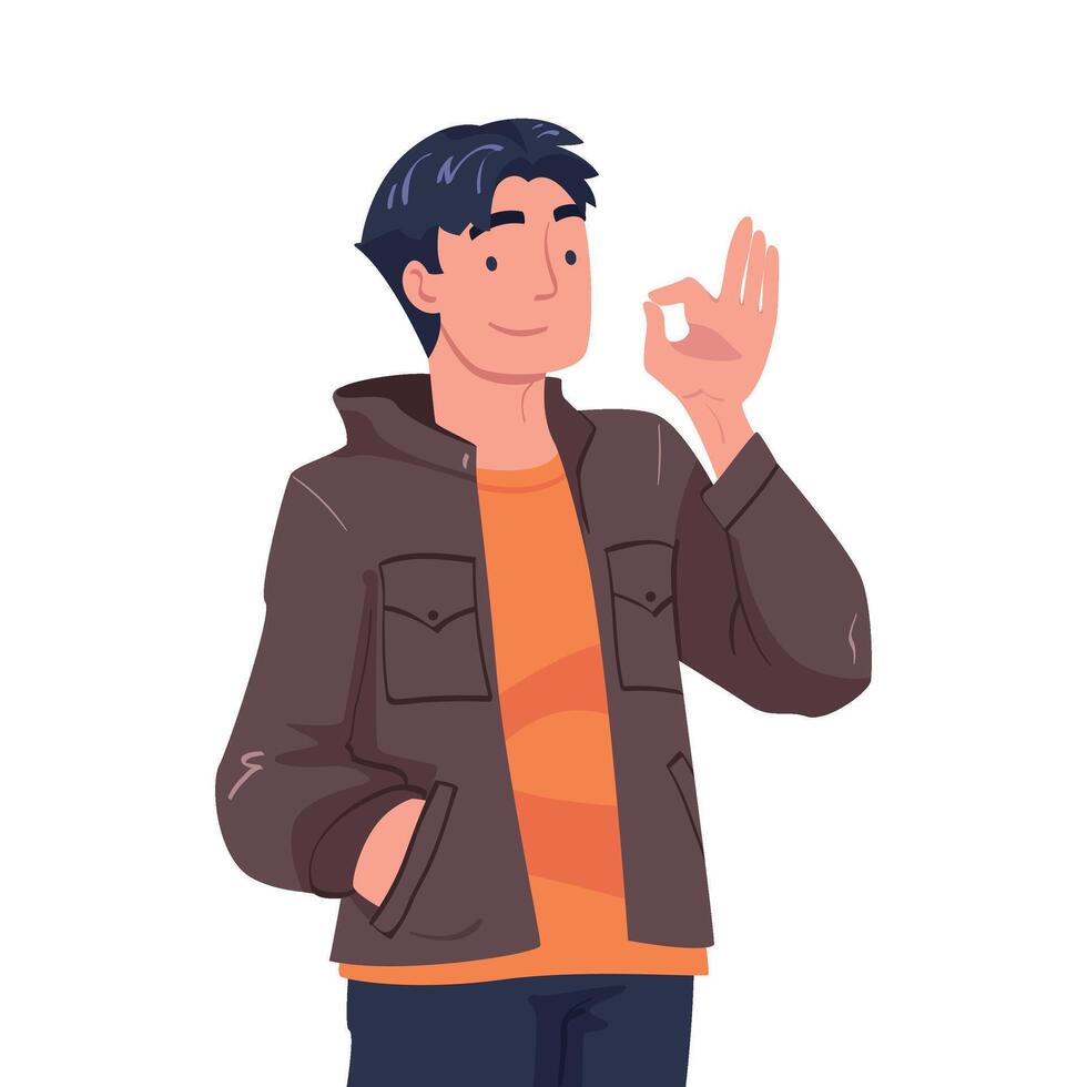 Man Character Showing Positive Ok or Ring Hand Gesture Illustration vector