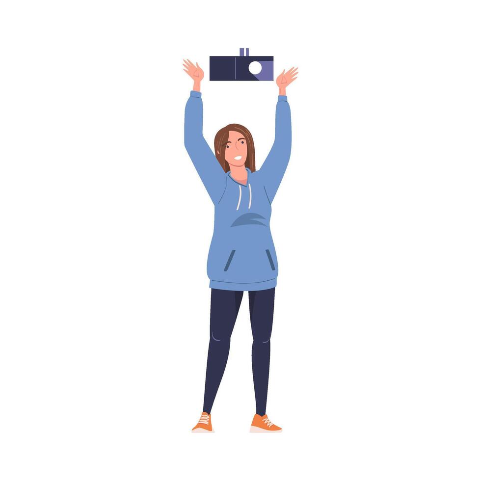 Woman Character Working Lighting with Lamp Illustration vector
