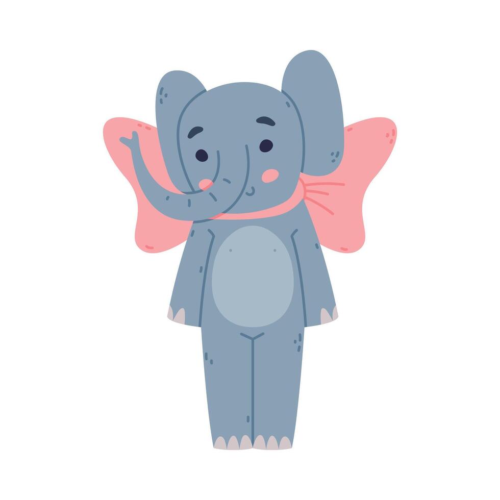 Funny Blue Elephant with Large Ear Flaps and Trunk Wearing Pink Bow Illustration vector