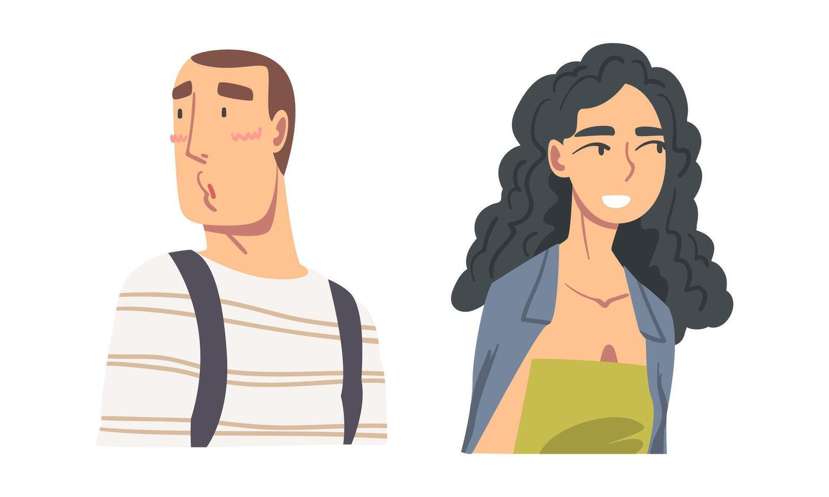 Man and Woman Looking in Different Direction with Face Expression Set vector