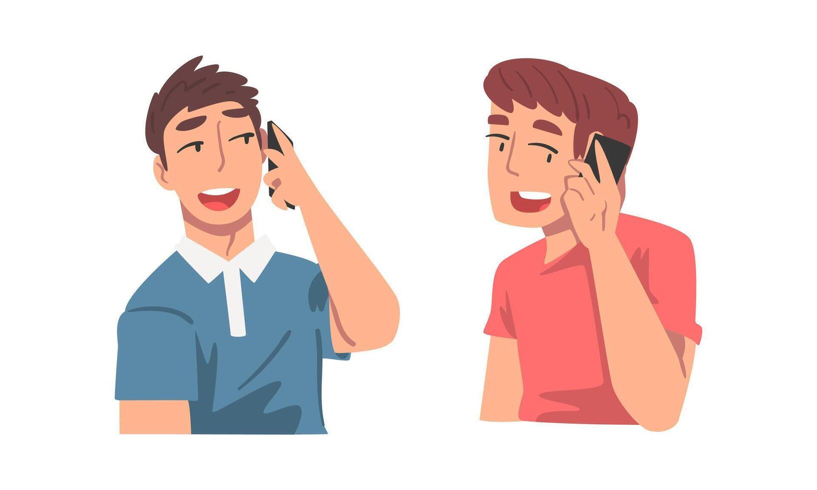 Man Character Speaking by Phone Having Dialogue via Mobile Gadget Set vector