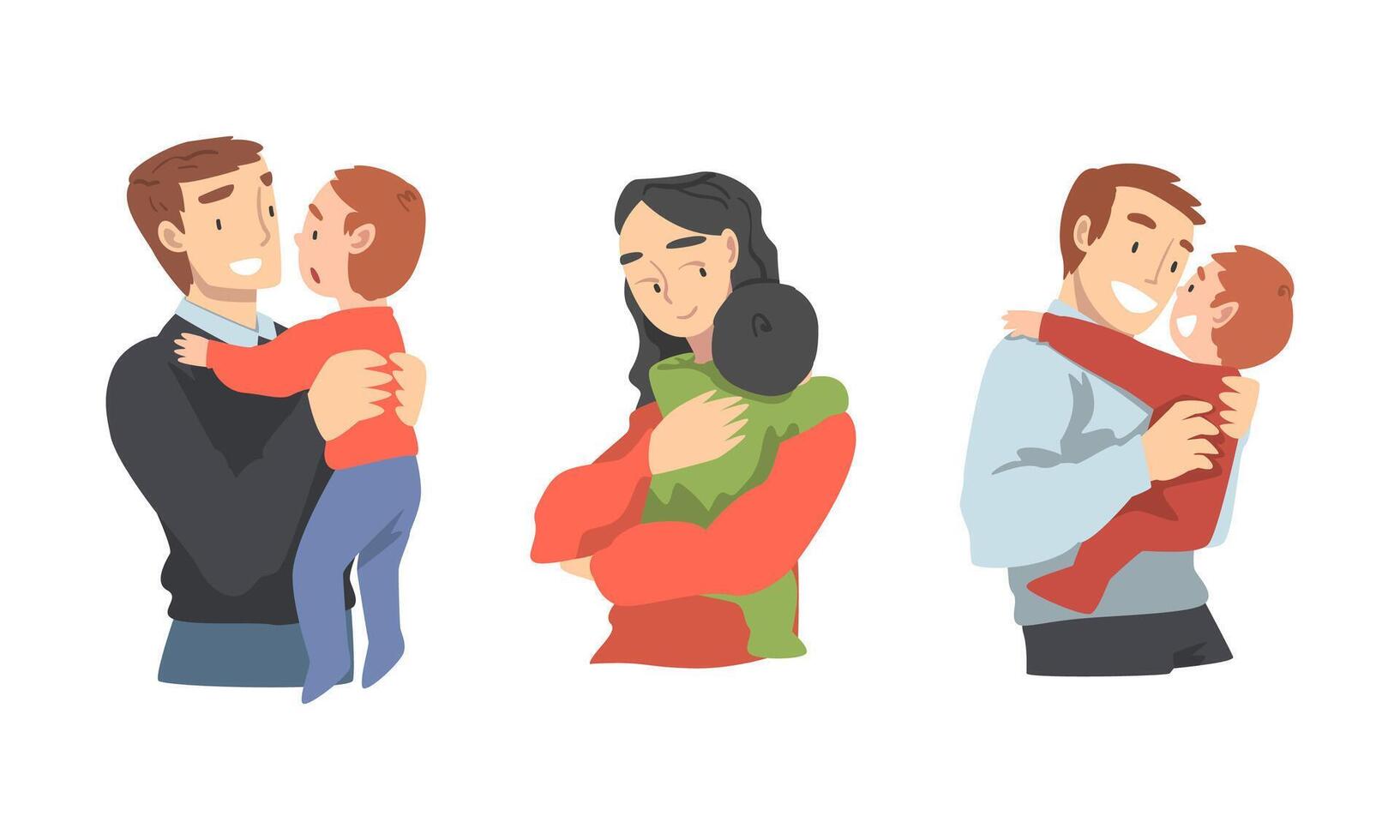 Man and Woman Character Holding Baby with Arms Nursing Him Illustration Set vector