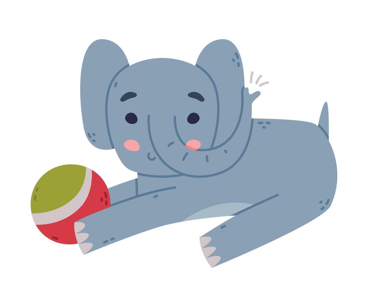 Funny Blue Elephant with Large Ear Flaps and Trunk Playing Ball Illustration vector