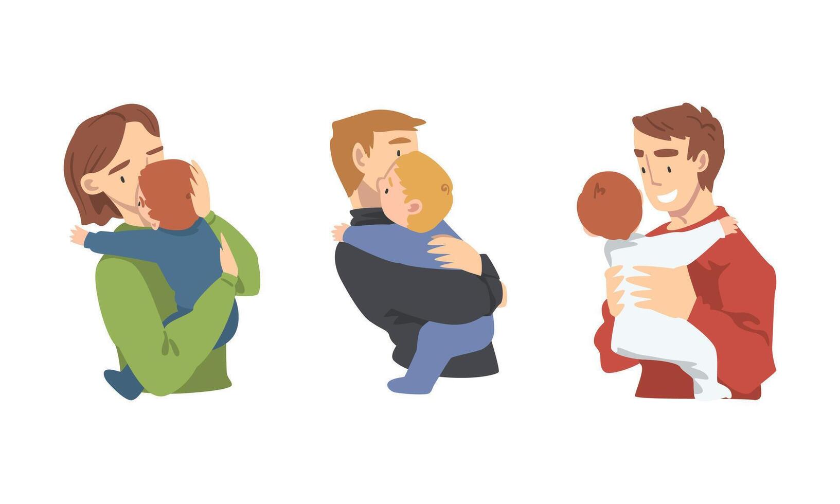 Man and Woman Character Holding Baby with Arms Nursing Him Illustration Set vector
