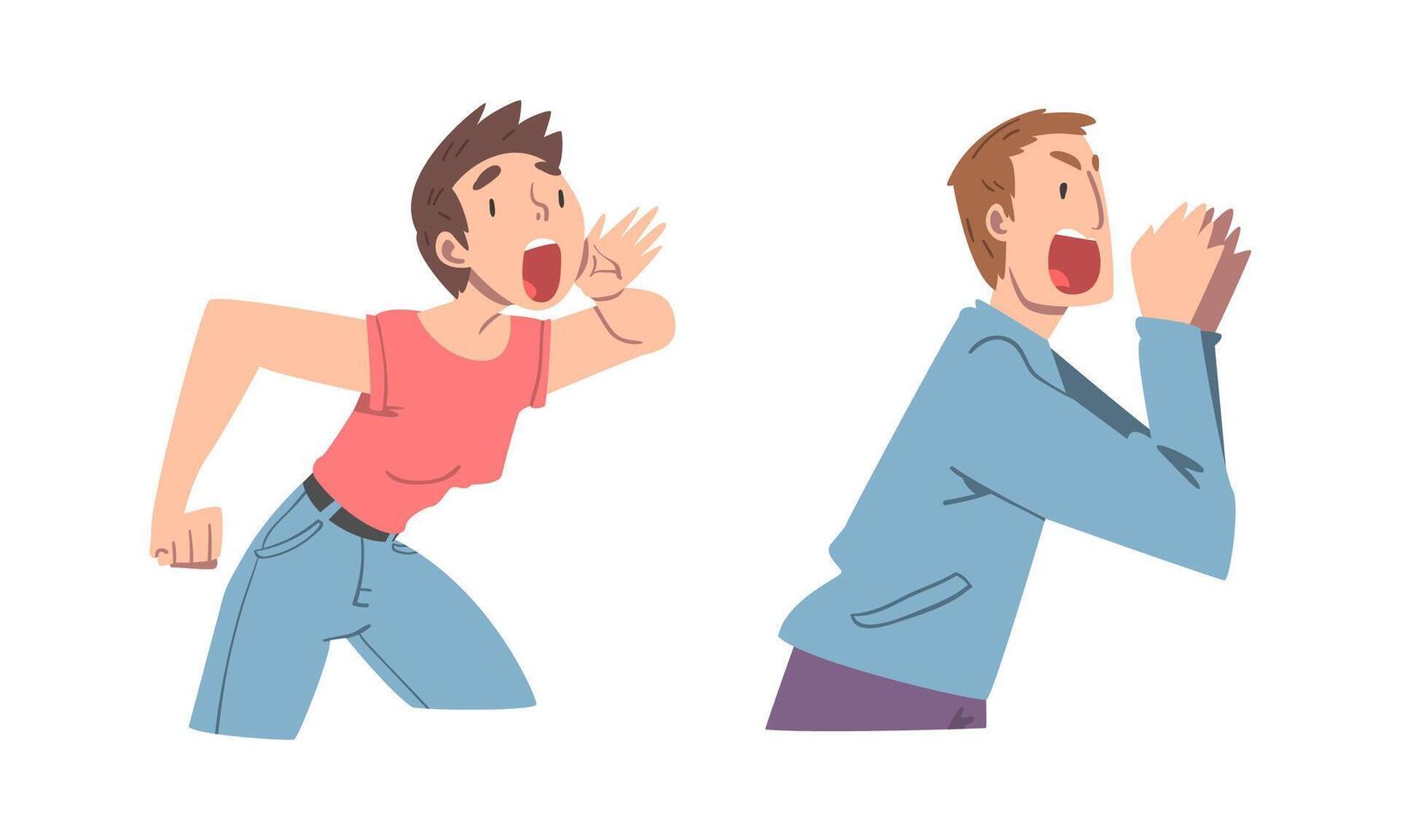 Man and Woman Character Holding Hand Near Mouth Shouting or Screaming Loud Set vector