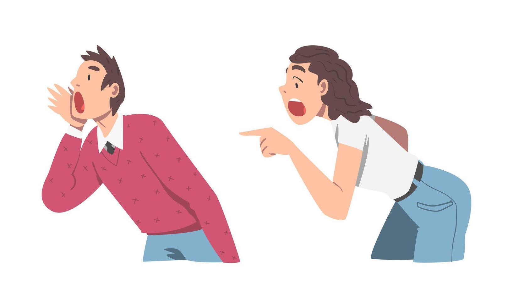 Man and Woman Character Holding Hand Near Mouth Shouting or Screaming Loud Set vector
