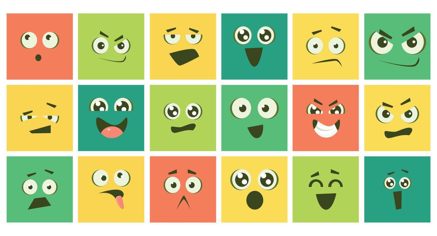 Cartoon Monster Square Faces with Different Emotion and Face Expression Set vector