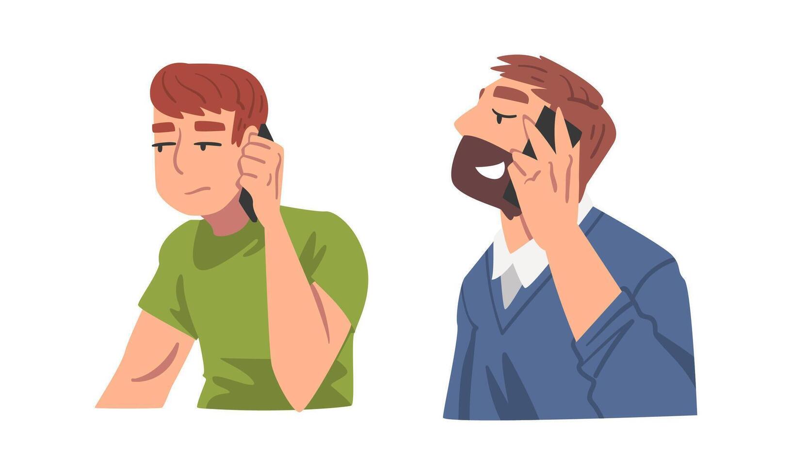 Man Character Speaking by Phone Having Dialogue via Mobile Gadget Set vector
