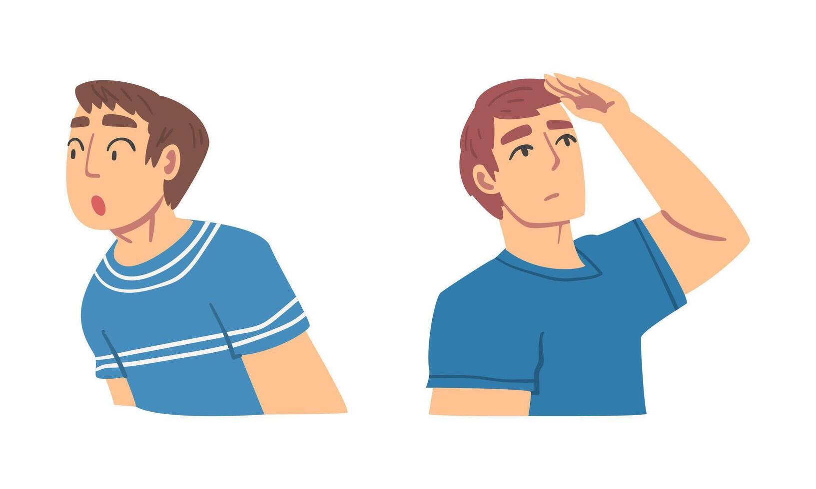 Man Looking in Different Direction with Face Expression Set vector