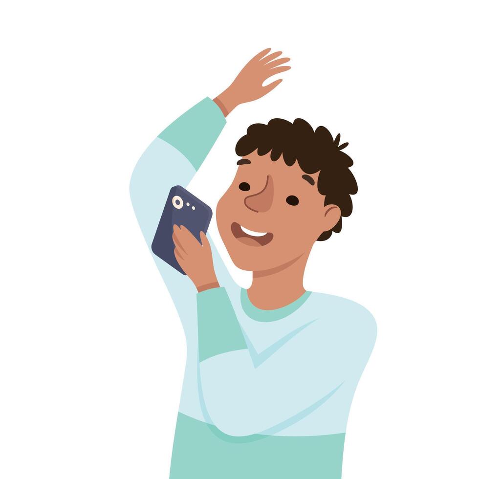 Young Man Speaking Phone or Recording Audio Message in Chat Illustration vector