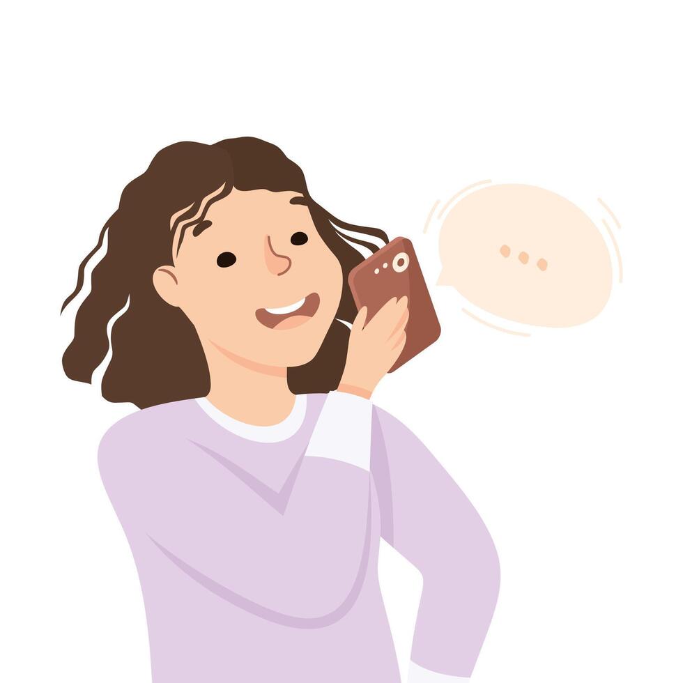 Young Woman Speaking Phone or Recording Audio Message in Chat Illustration vector