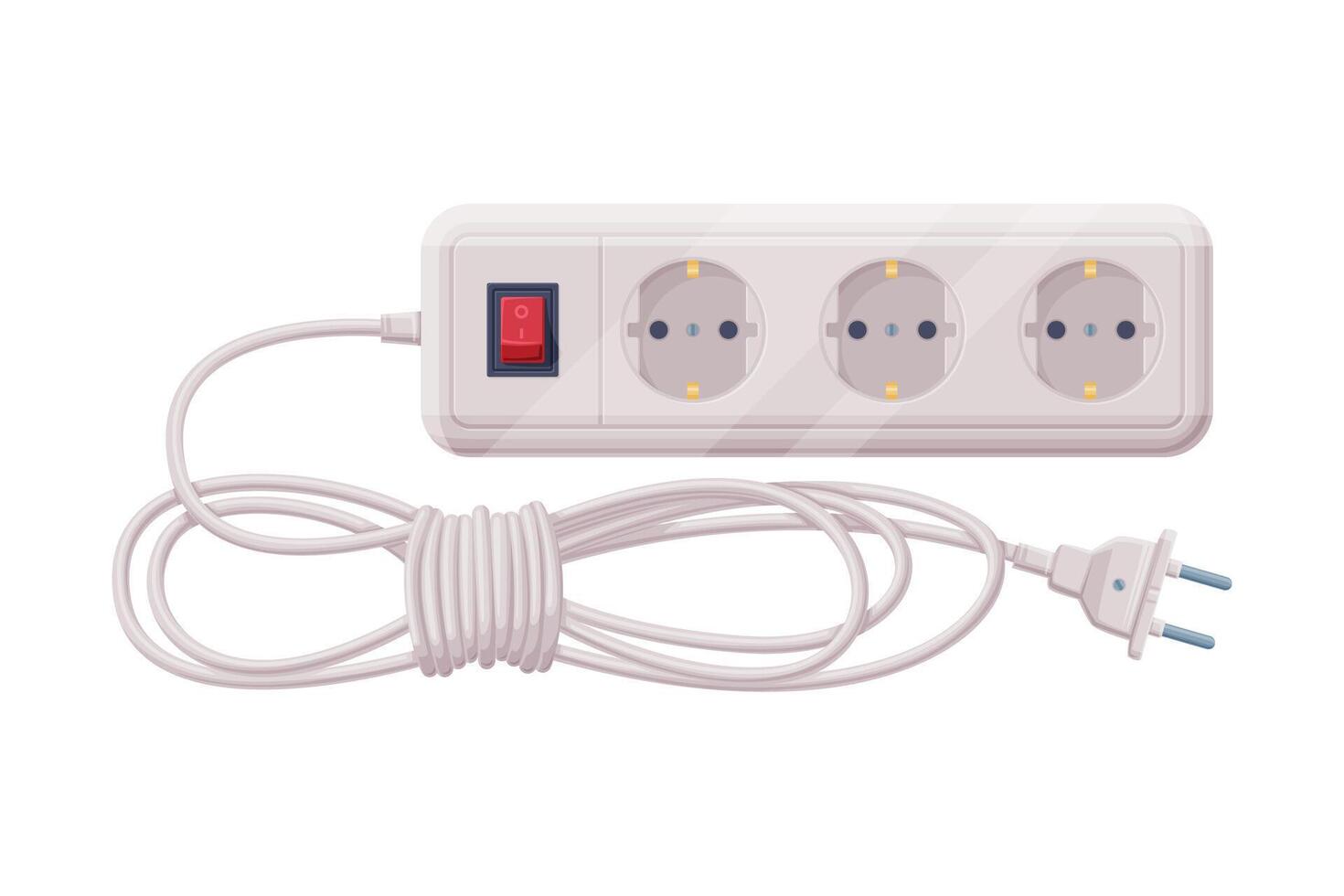 Extension Cord or Power Extender with Plug and Power Cord as Electric Current Equipment with Port Connector Illustration vector