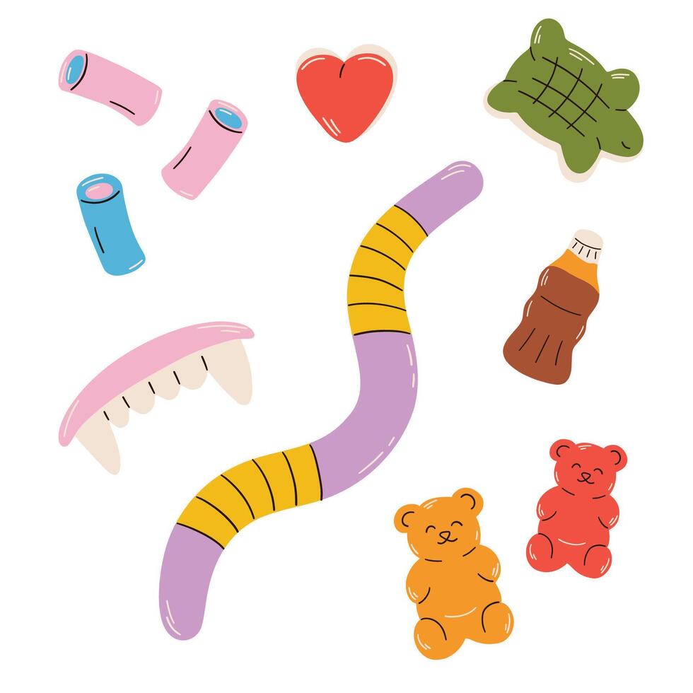 Candy chewy jelly vitamins set. vector