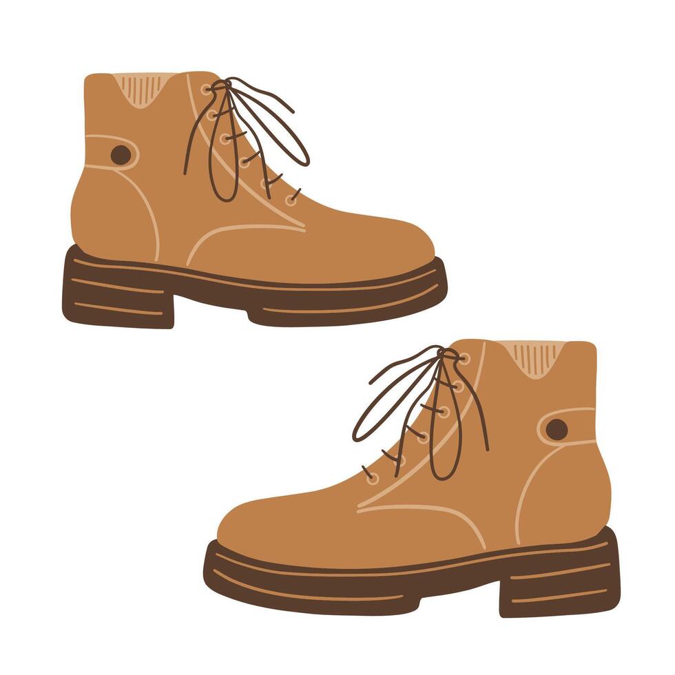 Pair of brown boots isolated on white background. vector