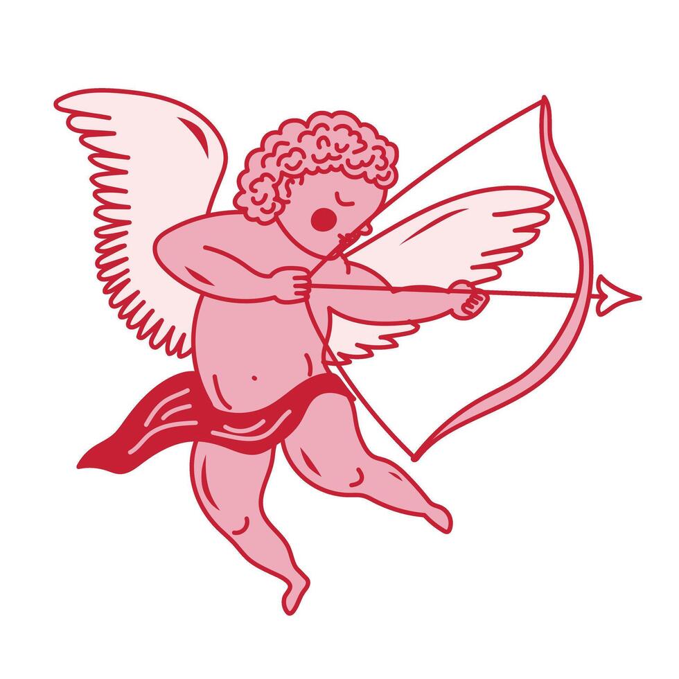 Cherubic figure aiming an arrow with a bow, embodying love and romance during a festive celebration vector