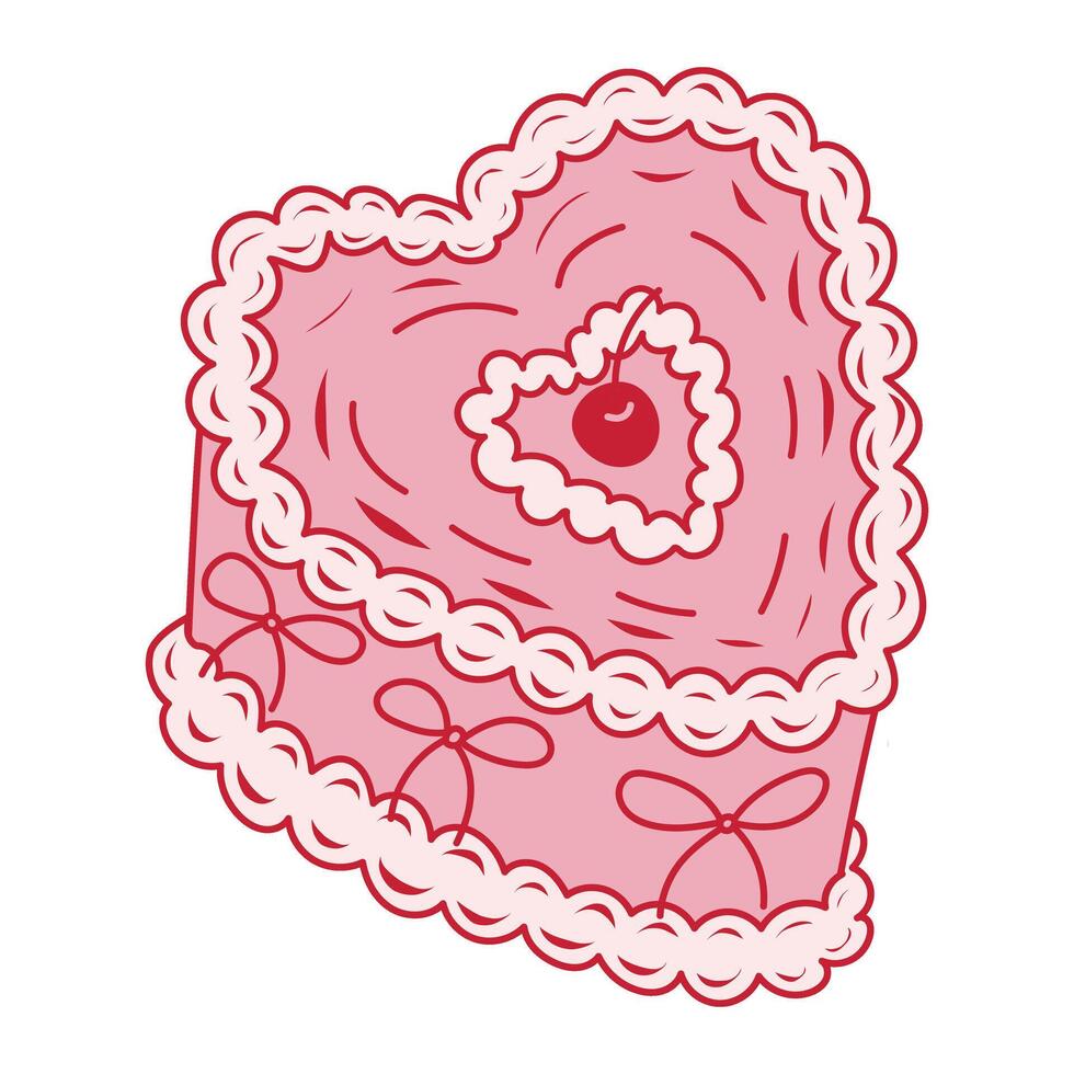 Heart-shaped cake with icing and cherry decoration for special occasions in a vibrant design vector