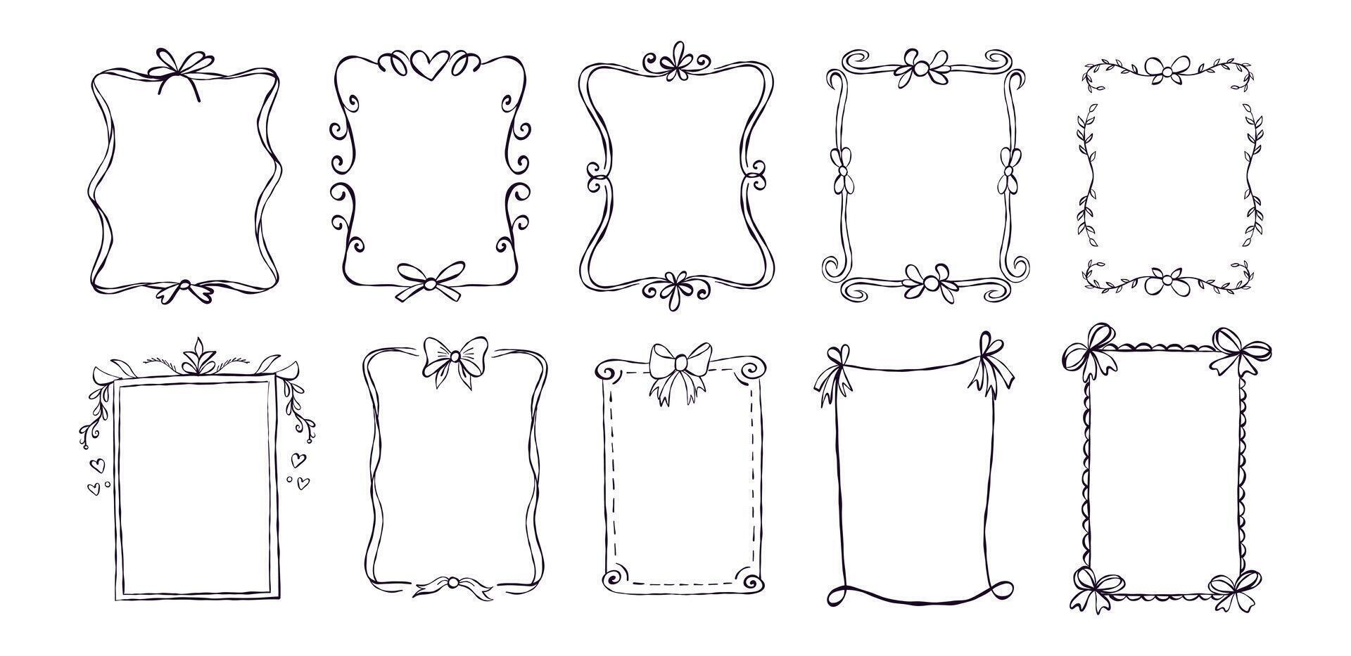 Decorative frames with bows and intricate designs suitable for artistic projects and crafting activities vector