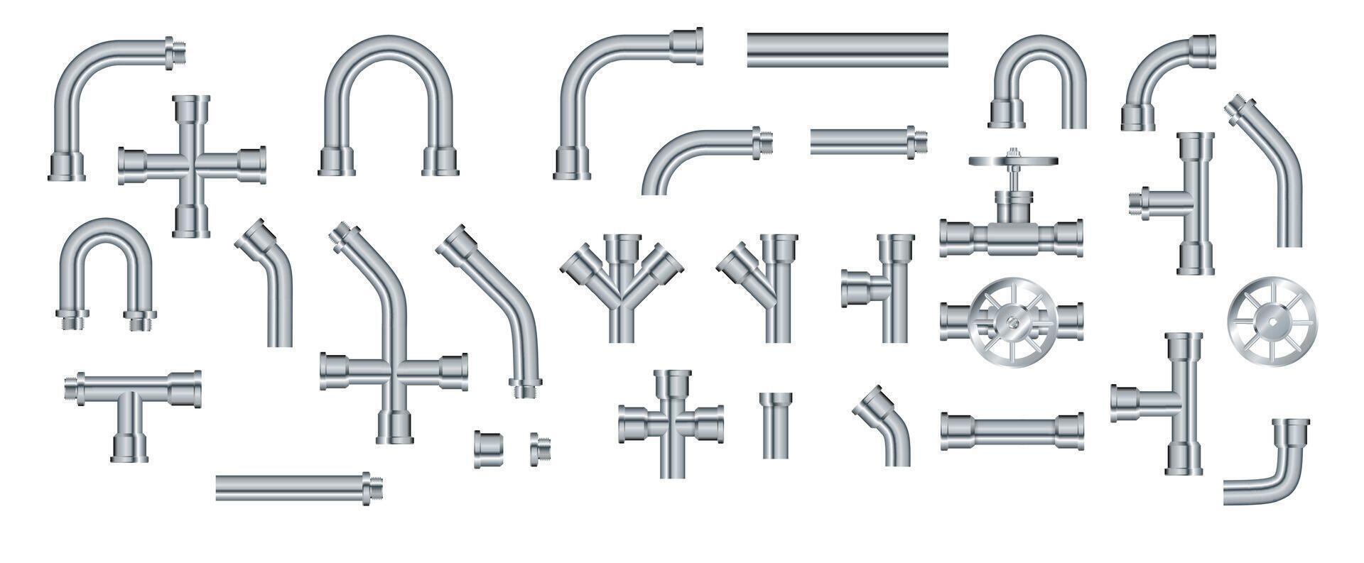 Pipe. Metallic pipes plumbing fittings. Industry pipeline. vector