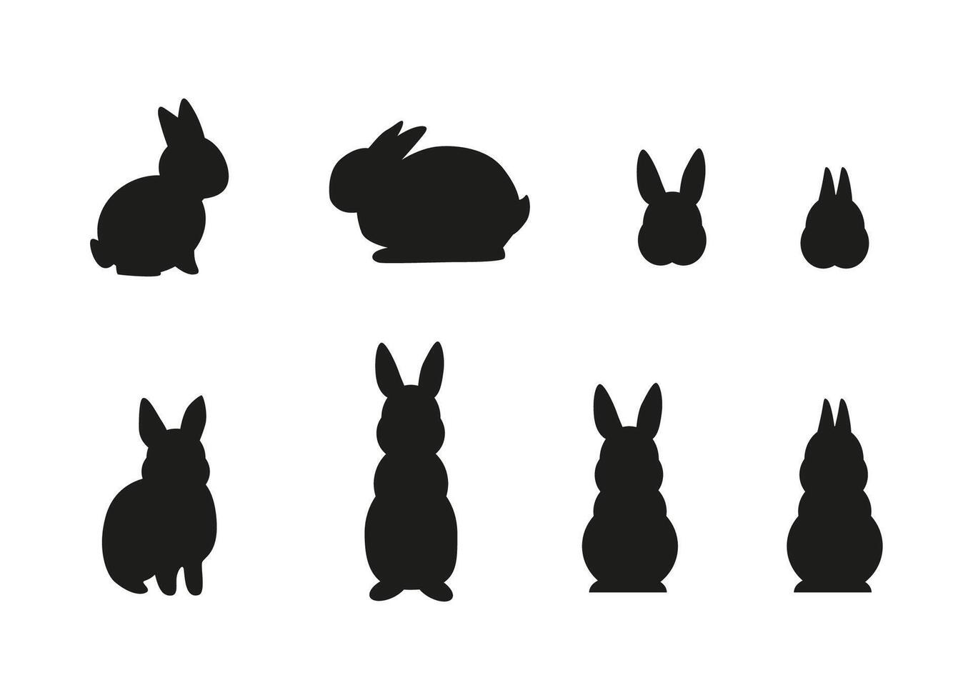 Set of simple black different rabbit silhouettes isolated on white background vector