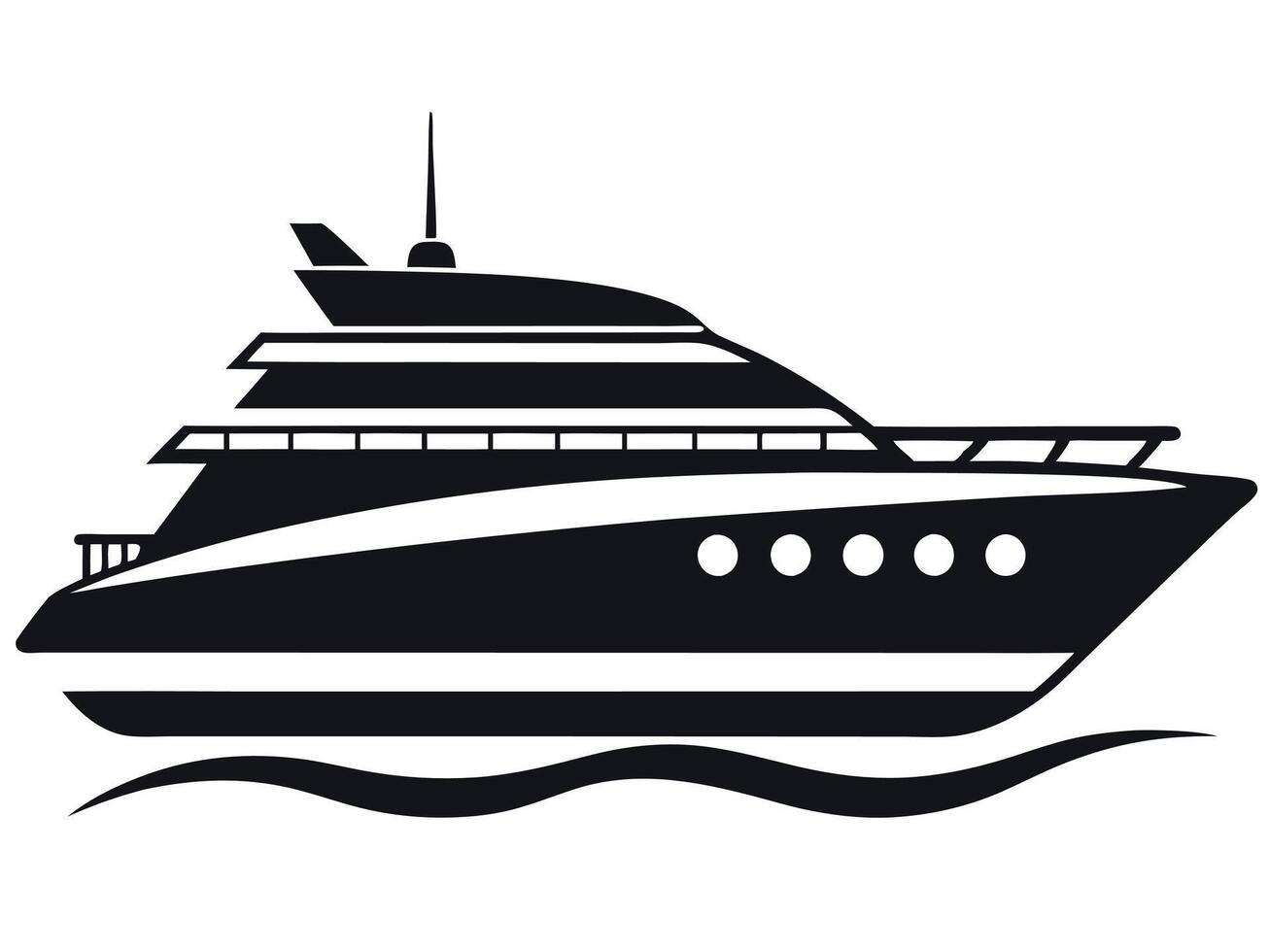 A black and white illustration of a boat vector