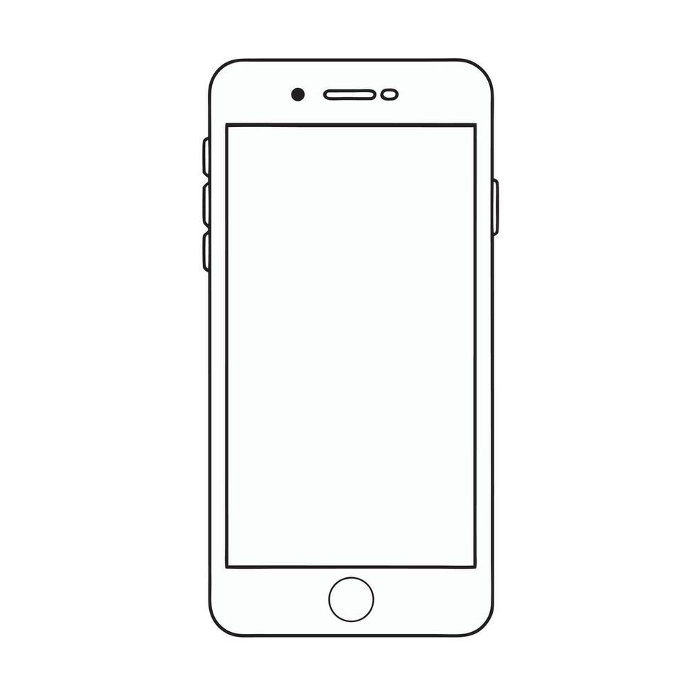An outline drawing of a smartphone with a blank screen vector