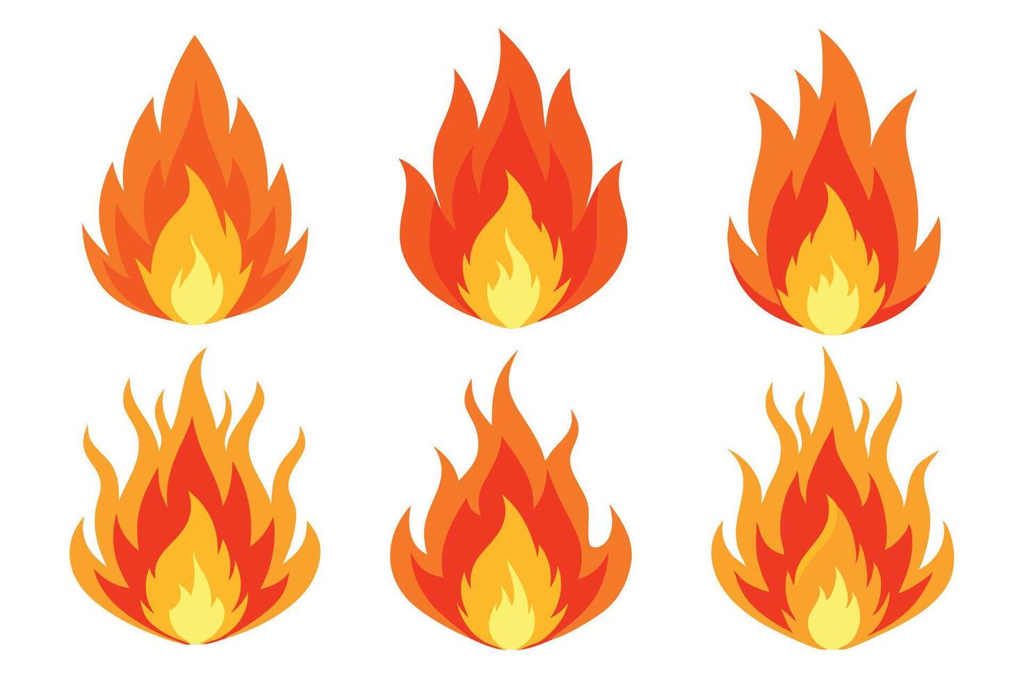 Fire flames illustration set vector