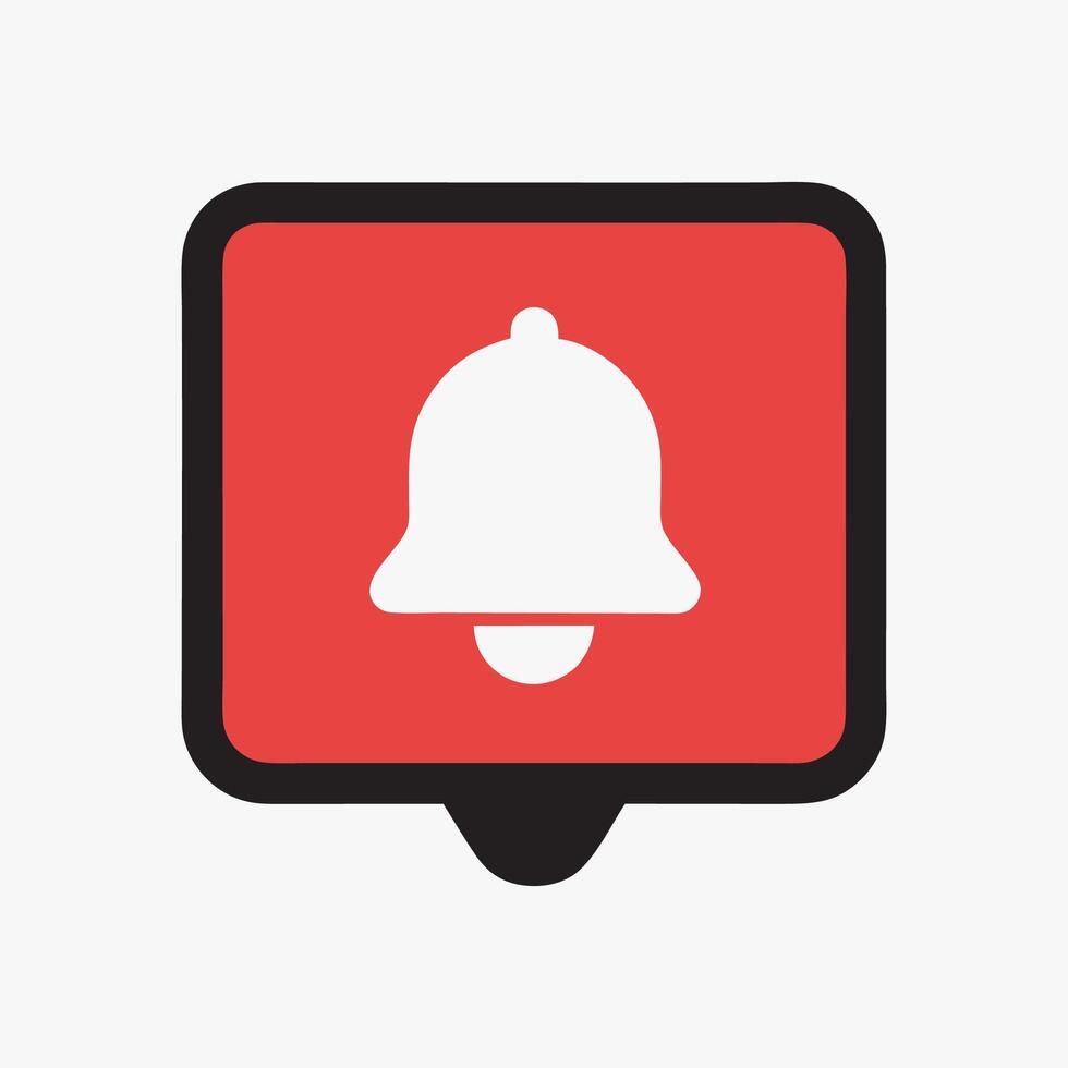 A red and white icon with a bell on it vector