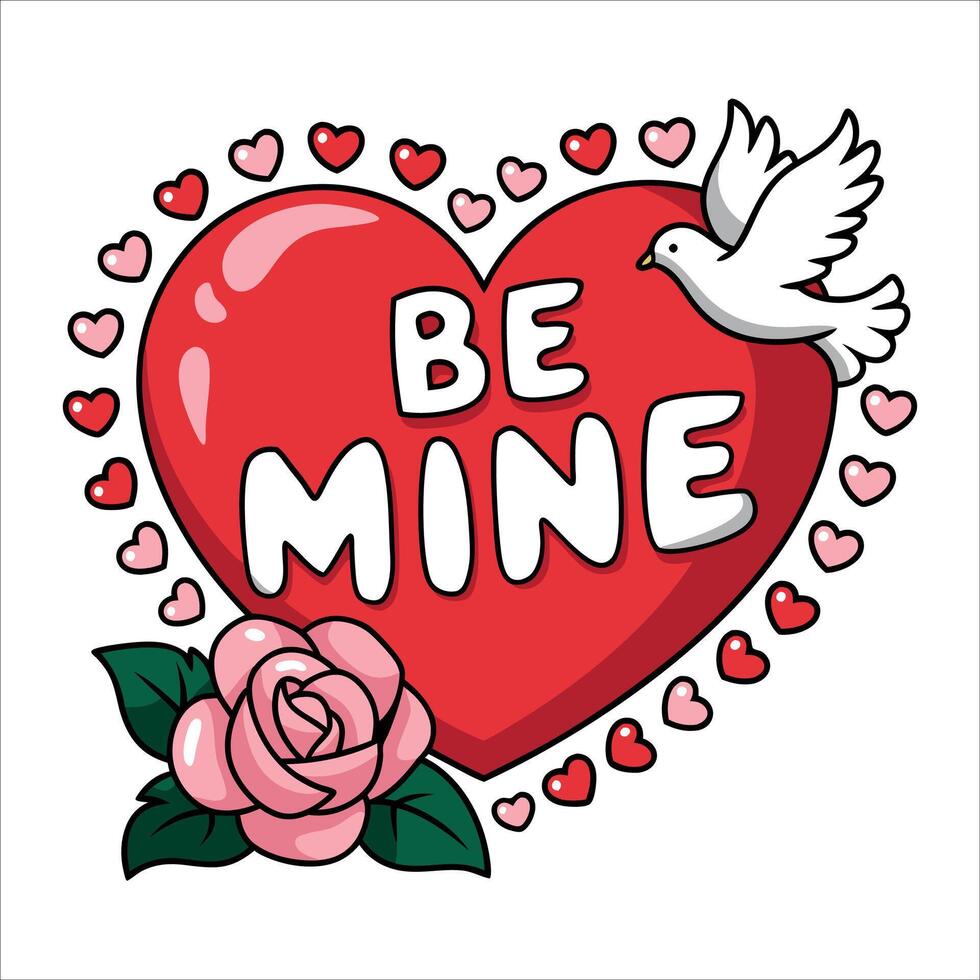 Be mine with a dove and rose illustration vector