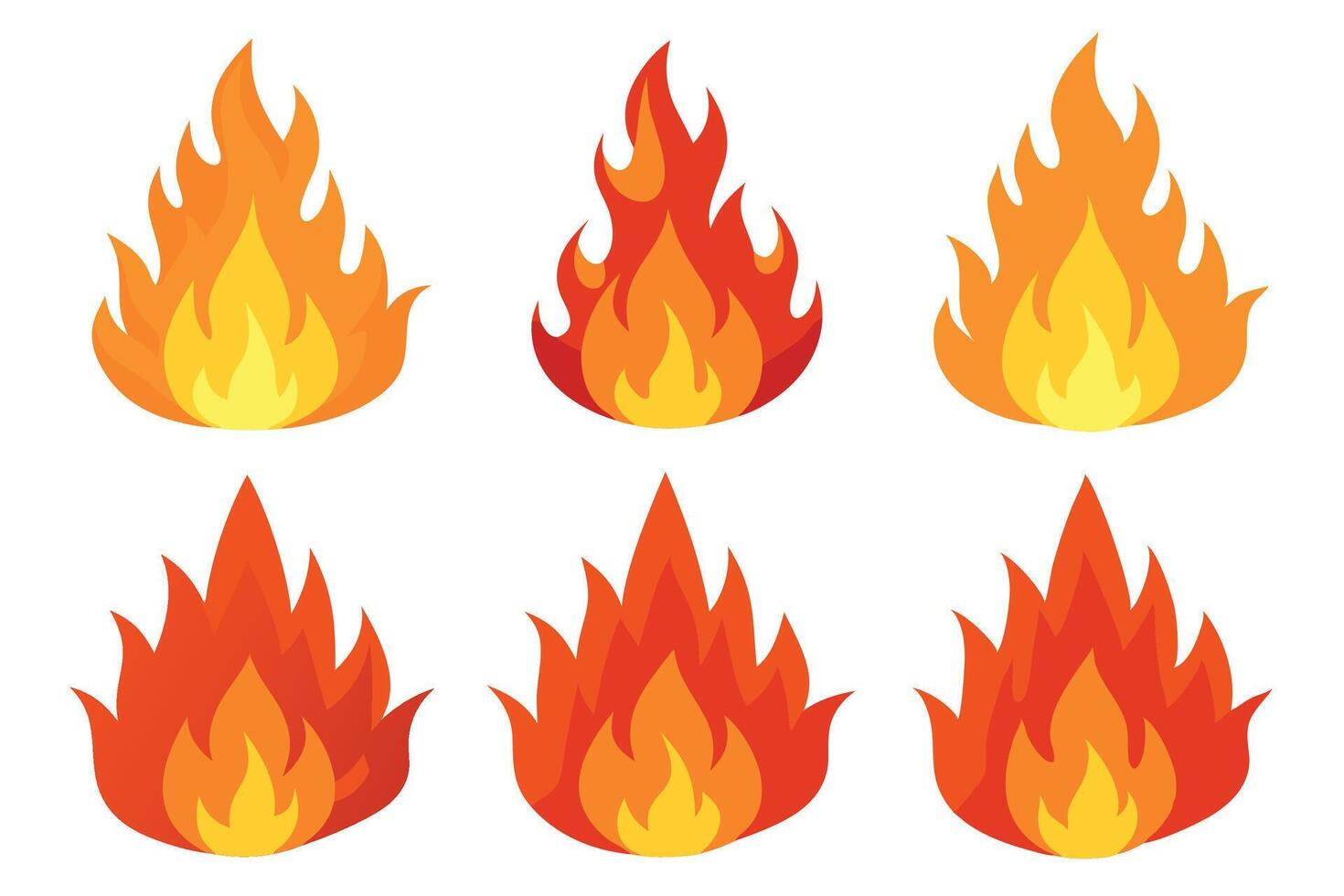 Fire flames illustration set vector