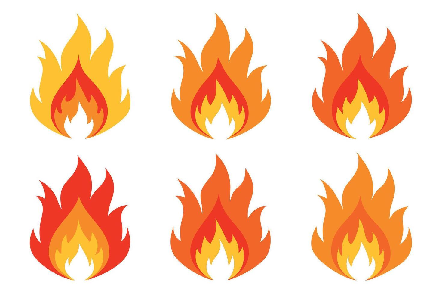Fire flames set of six different types of flames vector