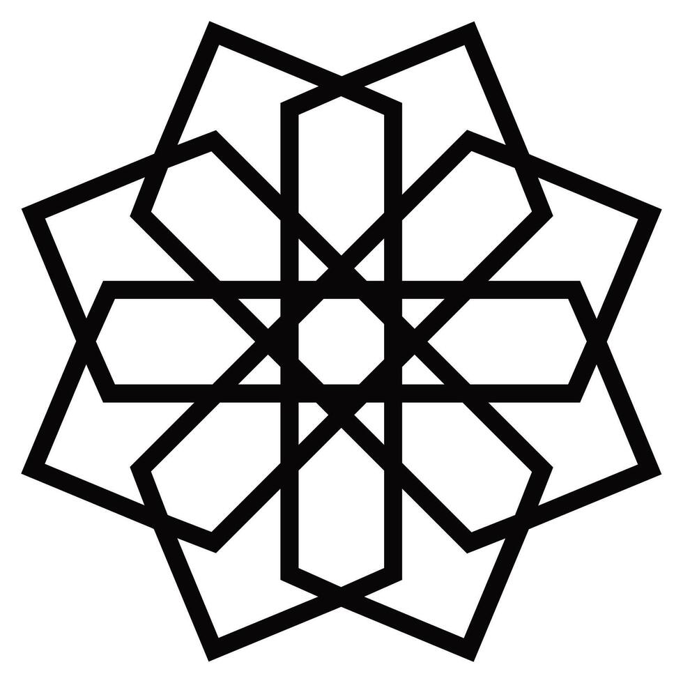 Islamic ornament pattern shape line graphic element. Decorative outlined Islamic geometric ornamental shape pattern illustration. vector