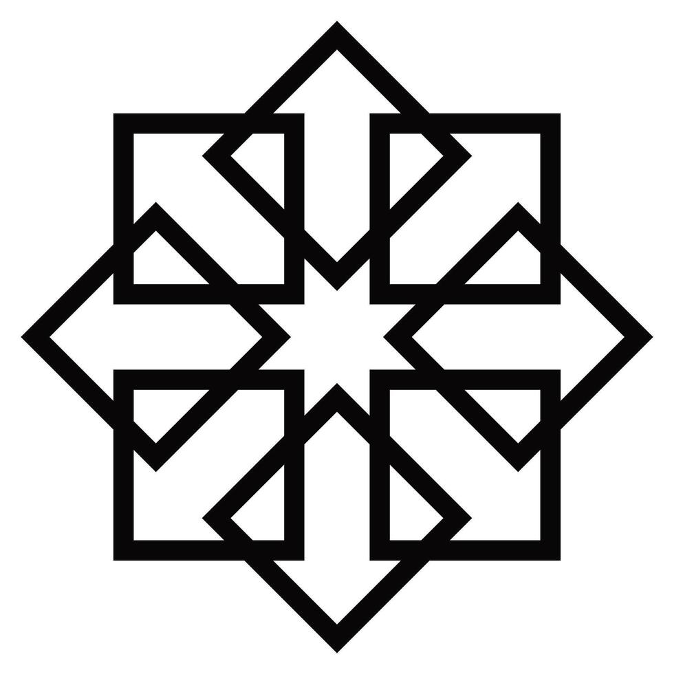 Islamic ornament pattern arrow shape graphic element. Decorative outlined Islamic geometric ornamental shape pattern illustration. vector