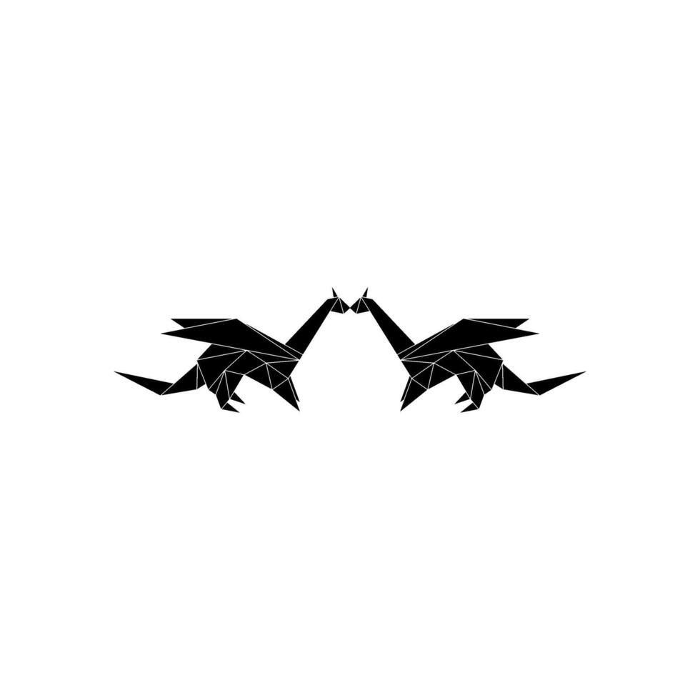 Pair Dragon Shape Inspired by Origami Form, can use for Logo, Pictogram, Mythology Creature Figure, Website, Apps, or Graphic Design Element. BW and Editable. vector