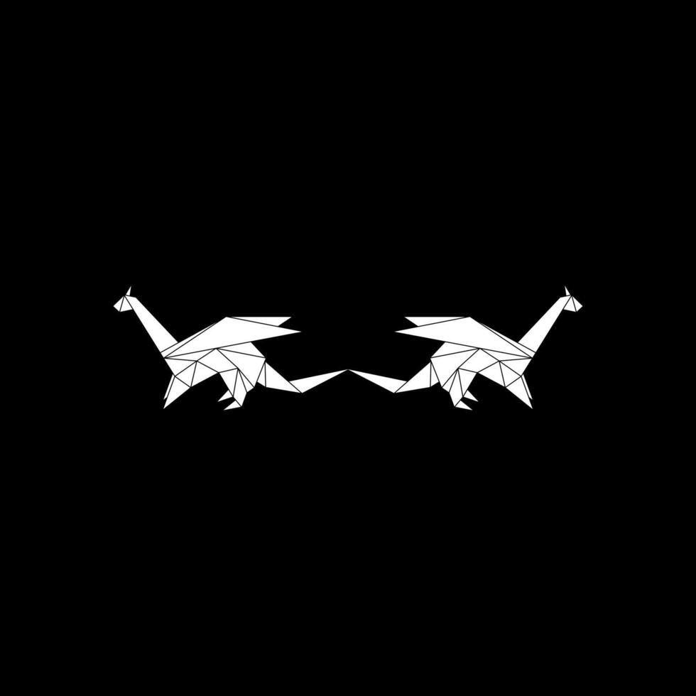 Pair Dragon Shape Inspired by Origami Form, can use for Logo, Pictogram, Mythology Creature Figure, Website, Apps, or Graphic Design Element. Black White and Editable. vector
