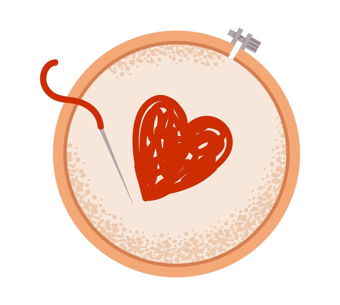 Cozy needlework a heart embroidery design for Valentine's Day. Flat illustration. vector