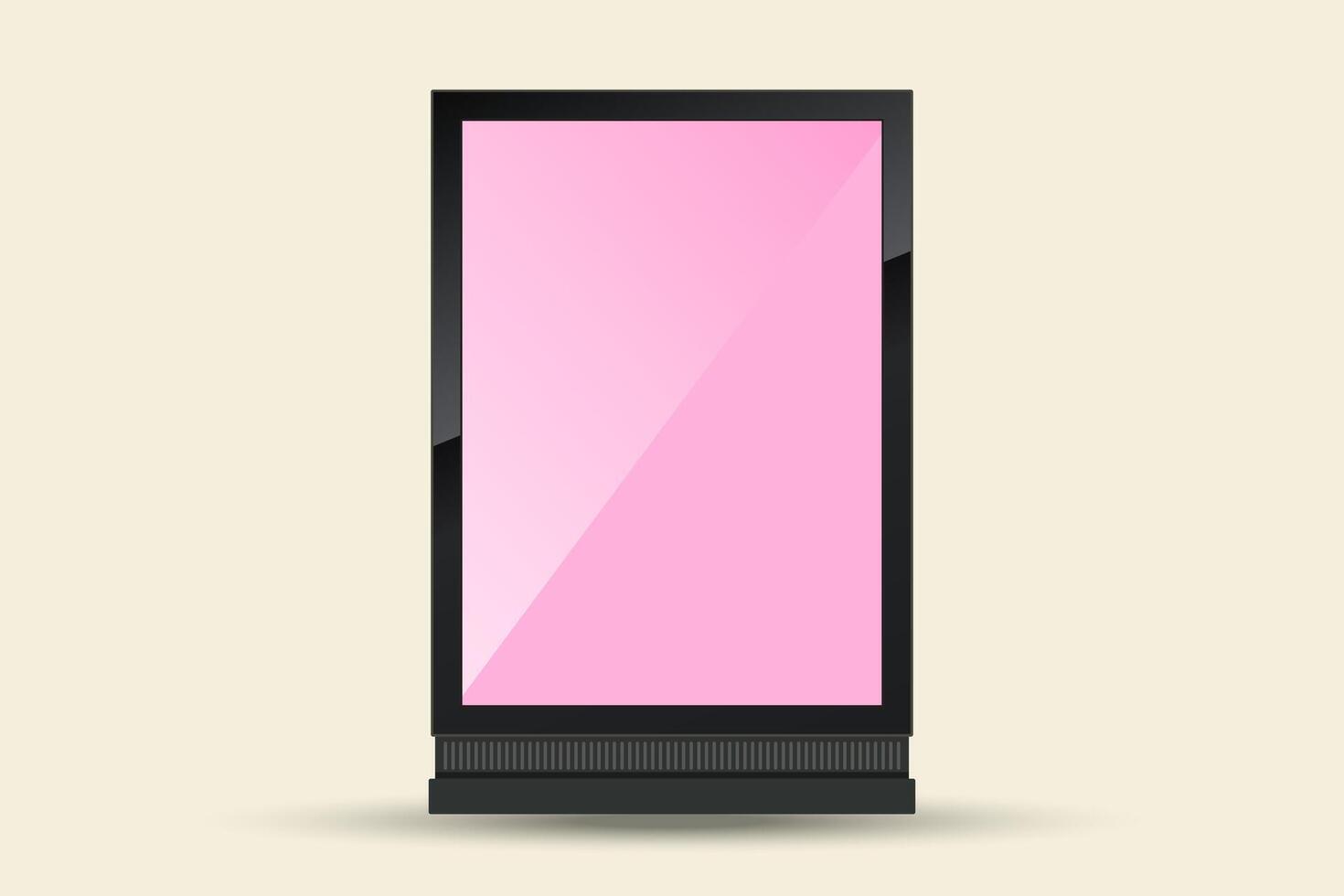a modern digital screen or smart display in a vertical orientation, resembling a digital billboard or futuristic device. The screen has a soft pink hue with a glossy finish, reflecting light vector