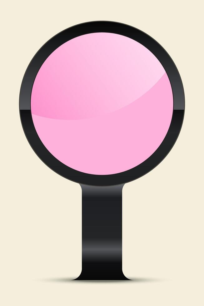 displays a modern, circular digital screen with a glossy pink surface, encased in a sleek black frame. It is mounted on a black stand, giving it the appearance of a futuristic information display. vector
