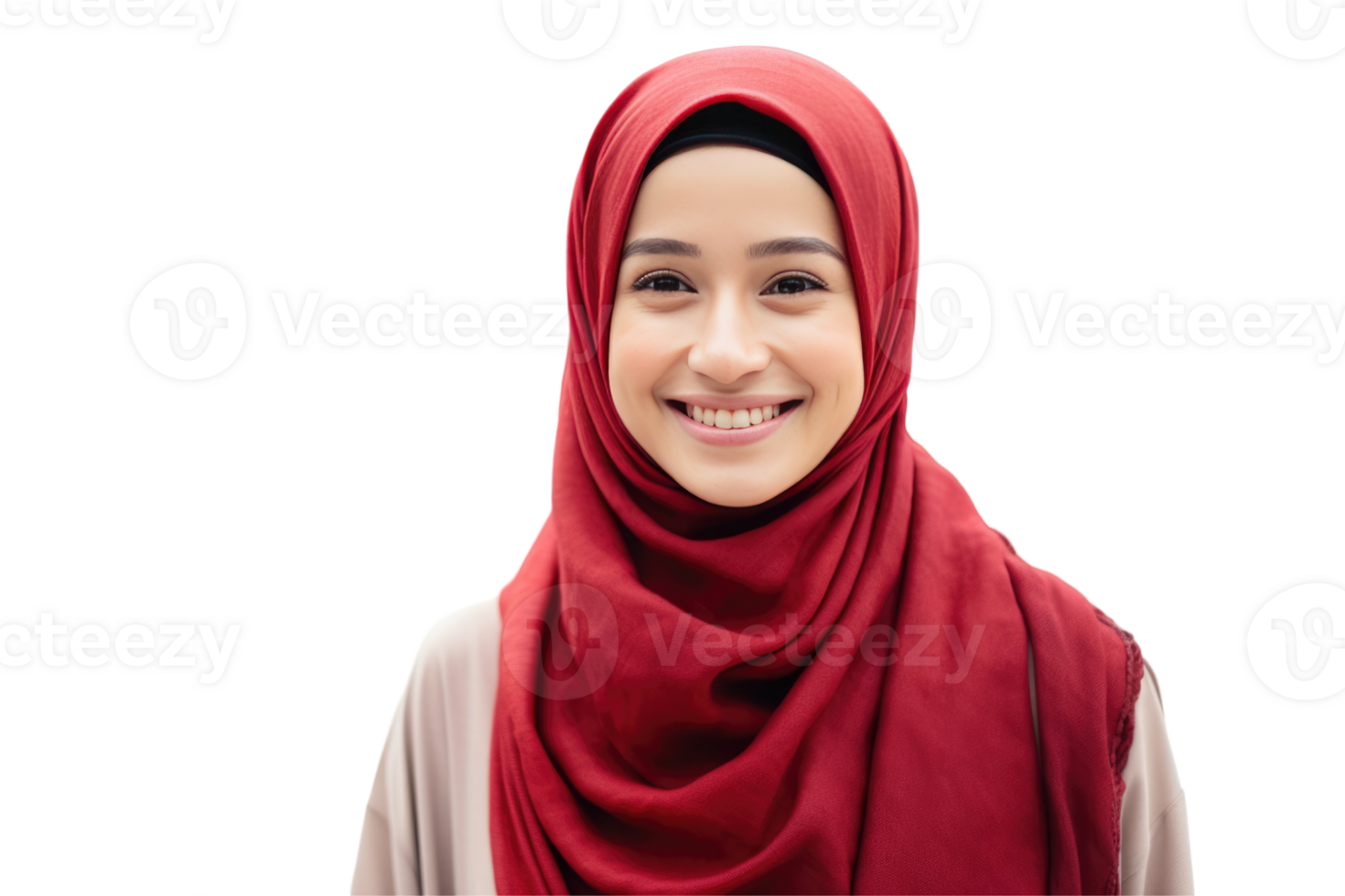 ung muslim kvinna leende i traditionell hijab på bakgrund Foto png