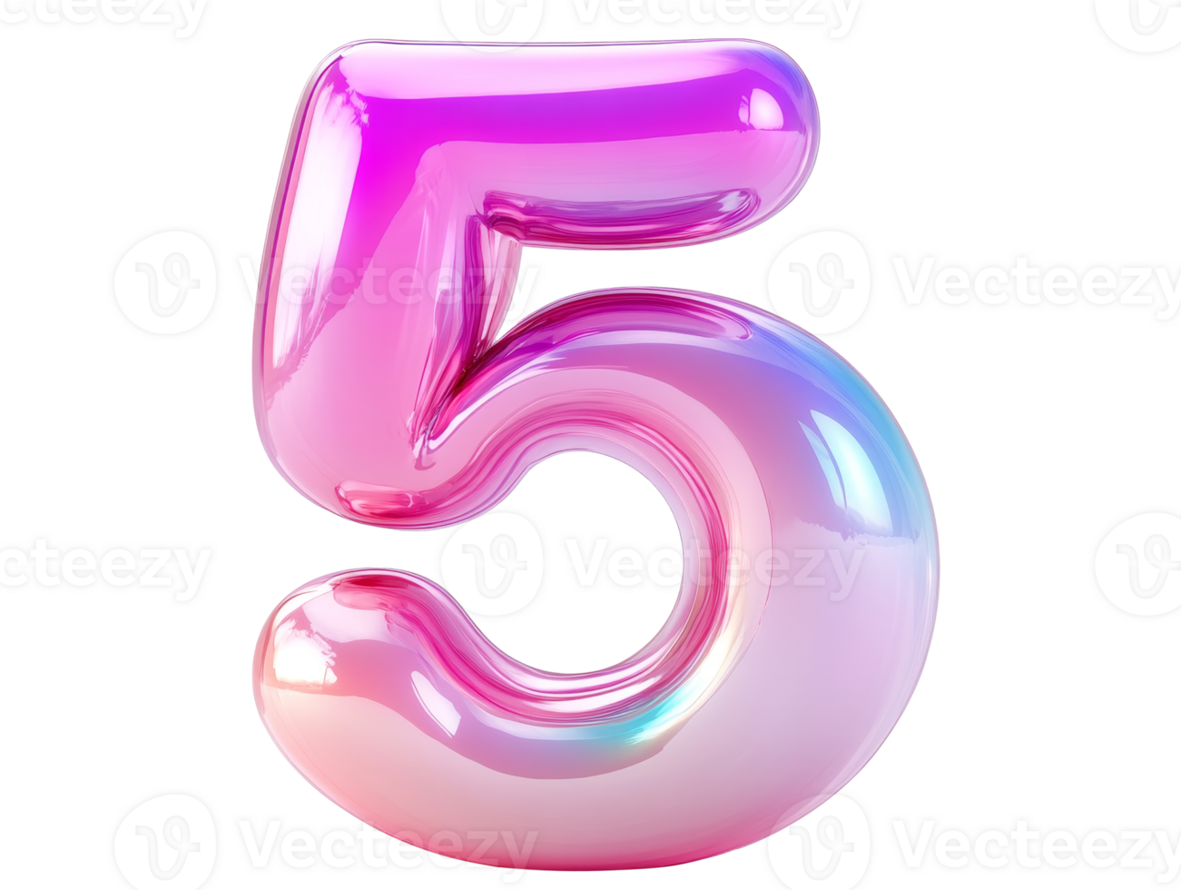 Vibrant number five in glossy pink gradient with playful reflections png