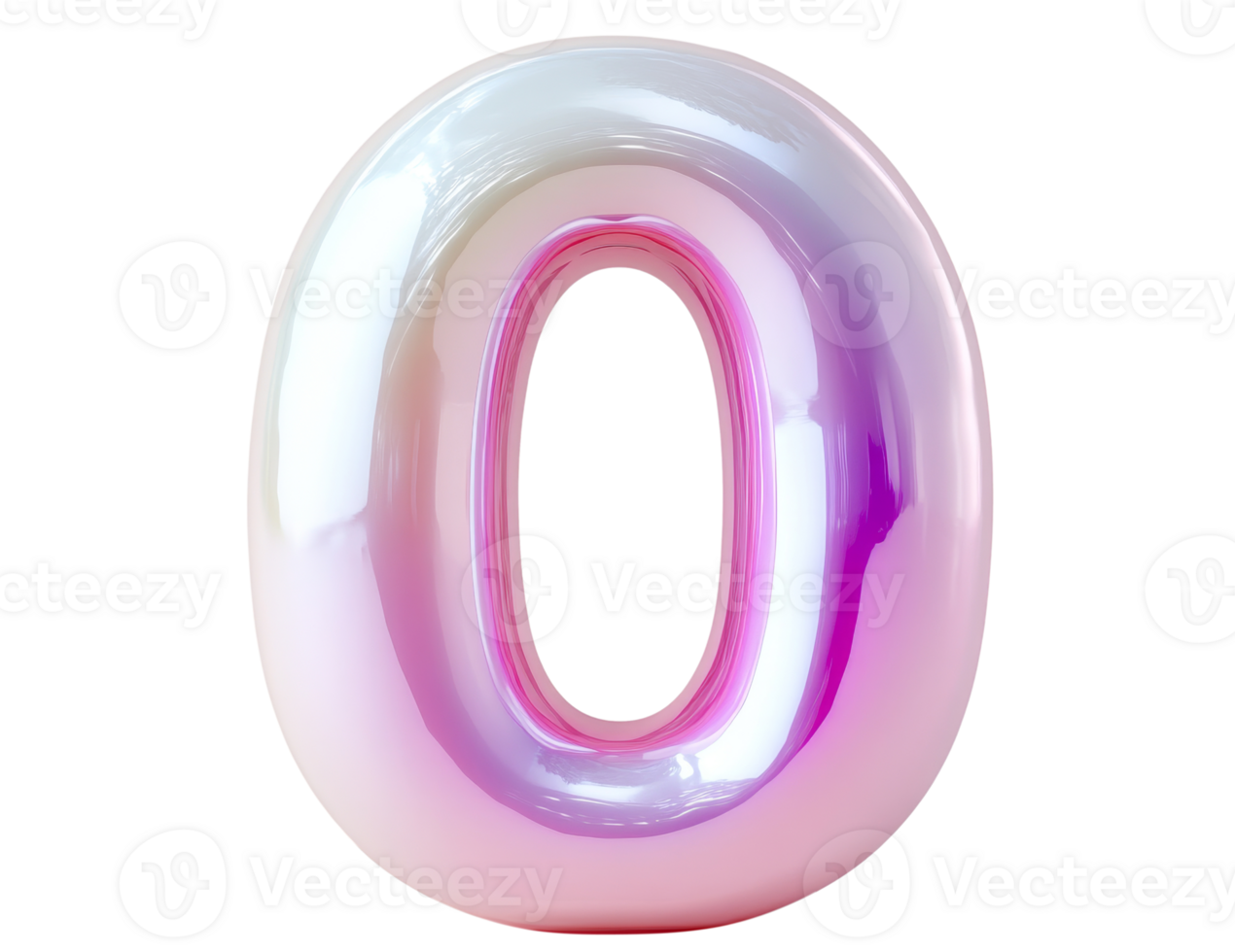 Shiny iridescent number zero stands elegantly on a transparent background, reflecting light in captivating hues png