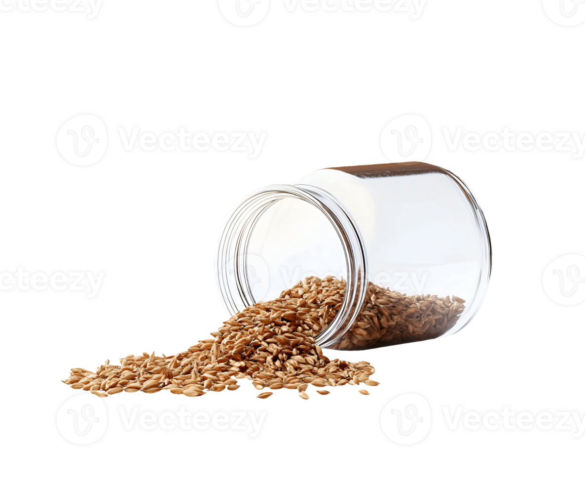 spilled grain from glass jar isolated background transparent container wheat seeds rustic food storage concept png