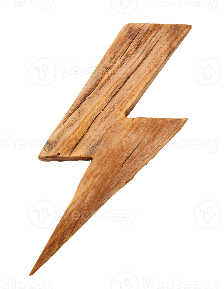 wooden lightning bolt isolated background rustic thunderbolt decor natural wood weathered texture png