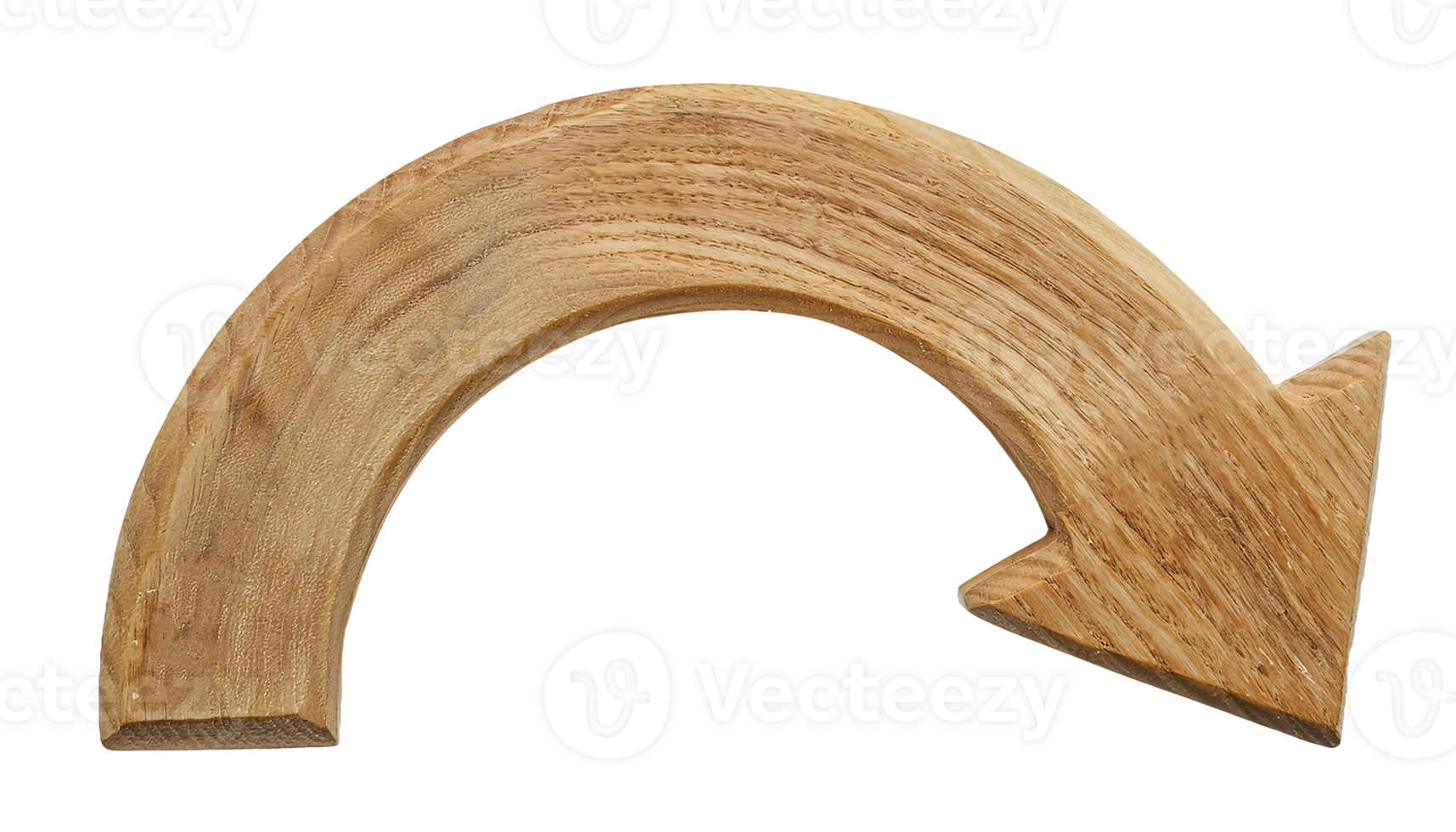 curved wooden arrow with natural texture on isolated background for directional signage png