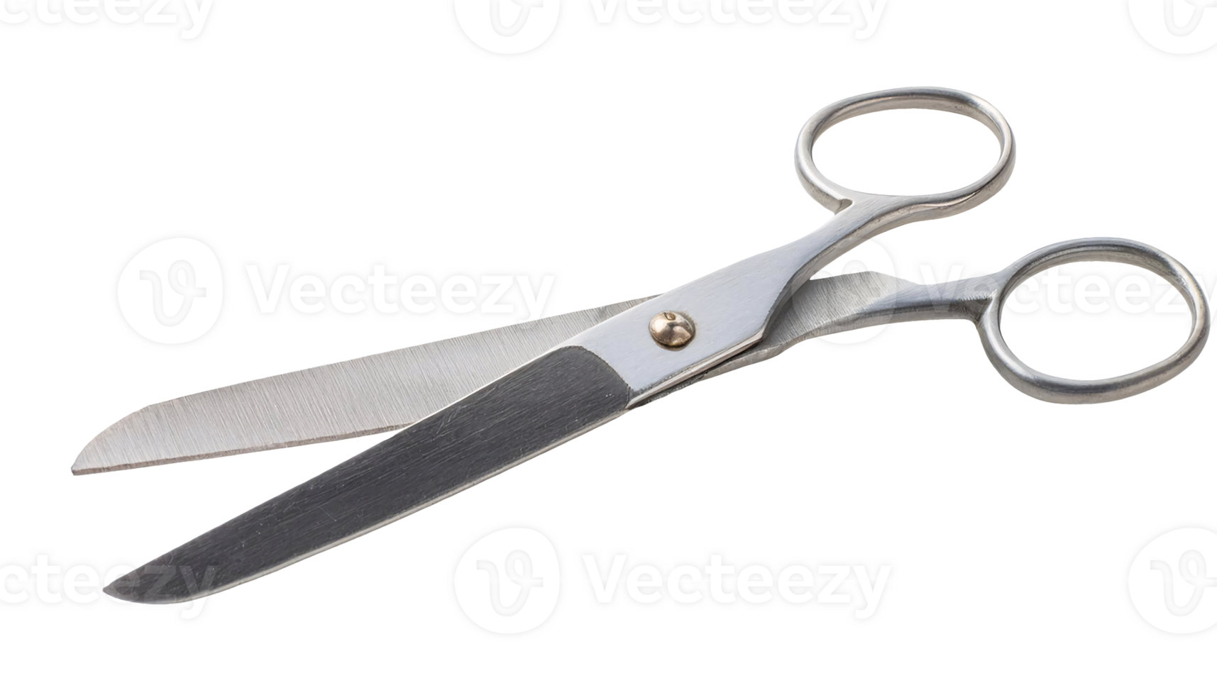 stainless steel scissors with sharp blades, vintage metal cutting tool, open scissors, isolated background png