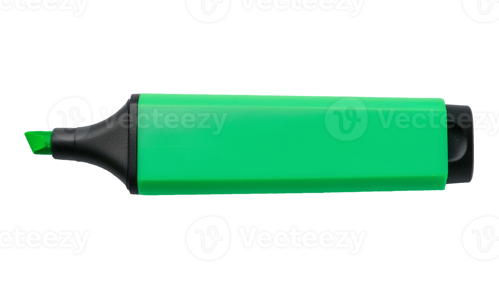 green highlighter pen with chisel tip, fluorescent marker for writing and highlighting, office stationery, isolated background png